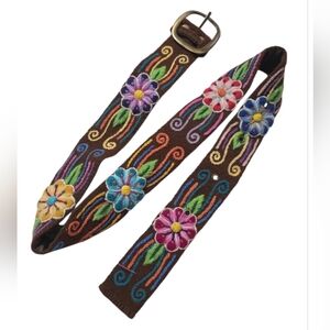 Alpaca Flower Peruvian Hand Embroidered Belt Natural Wool Colorful Boho Belt